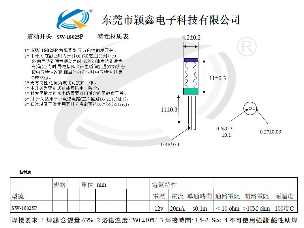 SW-18025P震动开关尺寸图
